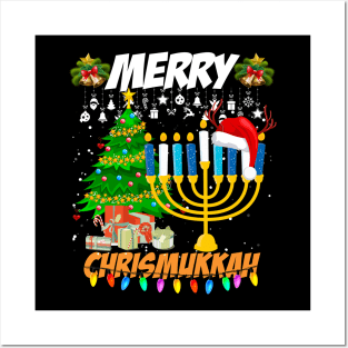 Merry Chrismukkah Shirt Christmas Hanukkah Chanukiah Gift T-Shirt Posters and Art